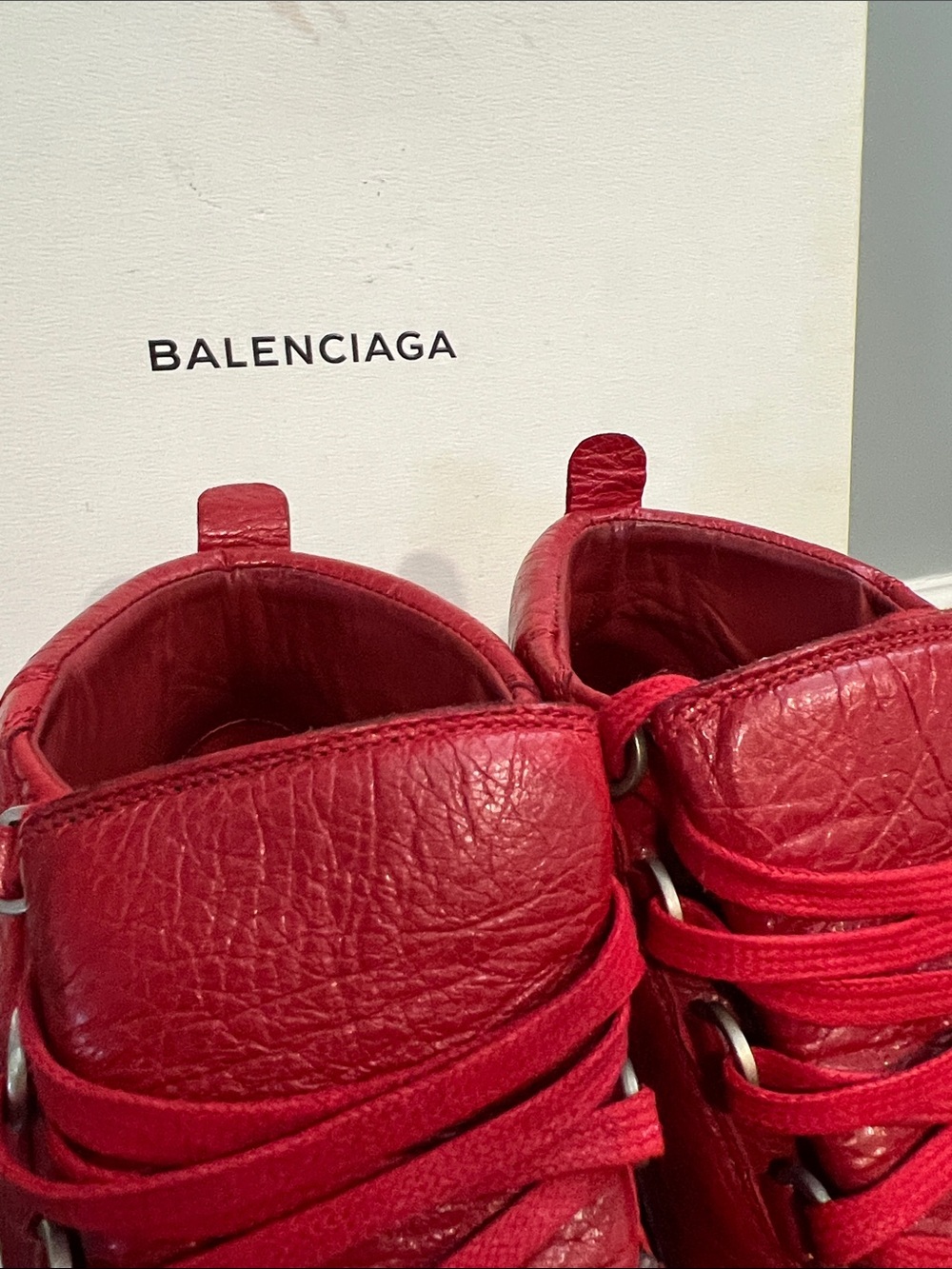 Men’s Balenciaga Red Leather High-Top Sneakers -Size 40 - Picture 7 of 16